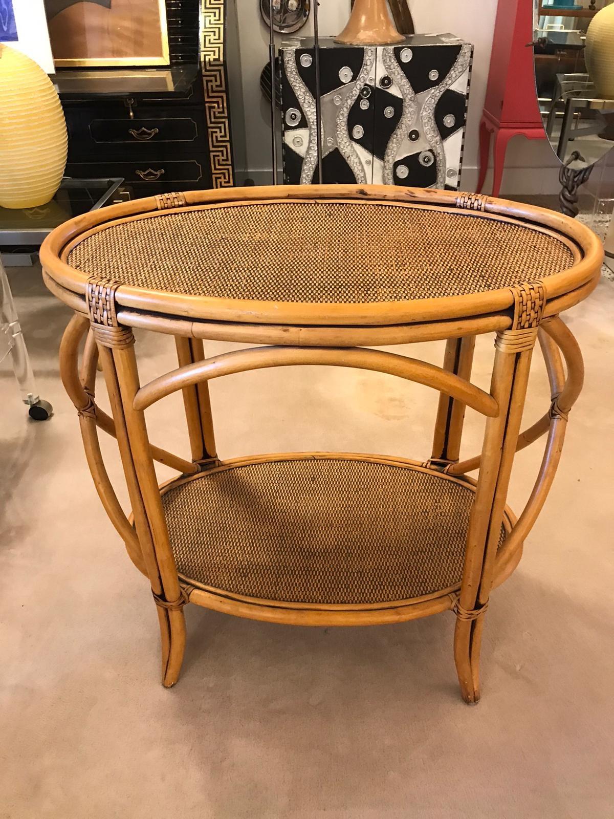 Bent Bamboo and Grasscloth Bar Table with Removable Tray For Sale 2