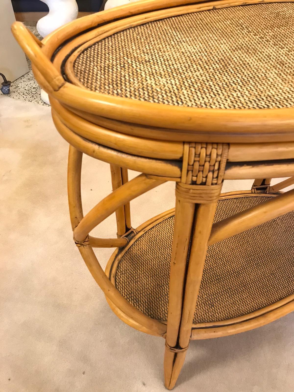 Bent Bamboo and Grasscloth Bar Table with Removable Tray For Sale 4