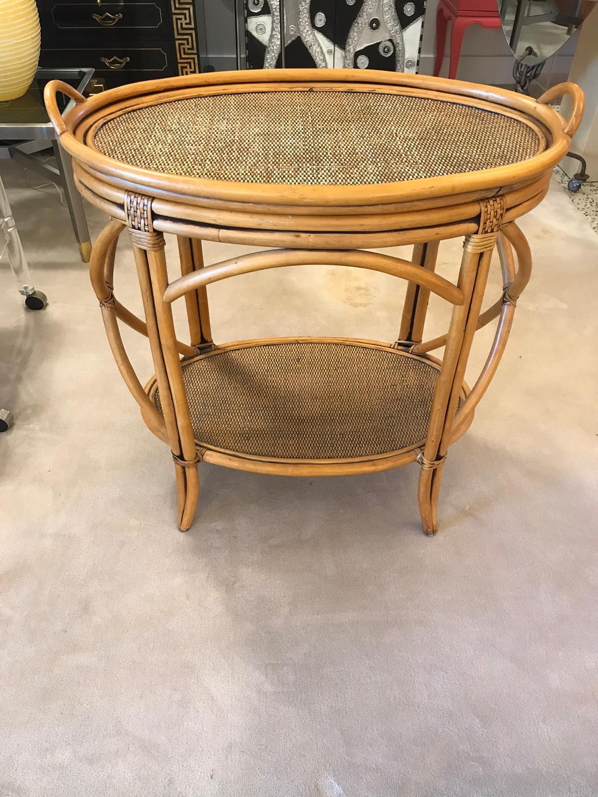 Grass Weave base and layered bent bamboo bar table with additional removable tray.