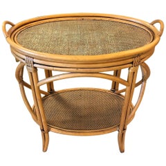 Bent Bamboo and Grasscloth Bar Table with Removable Tray