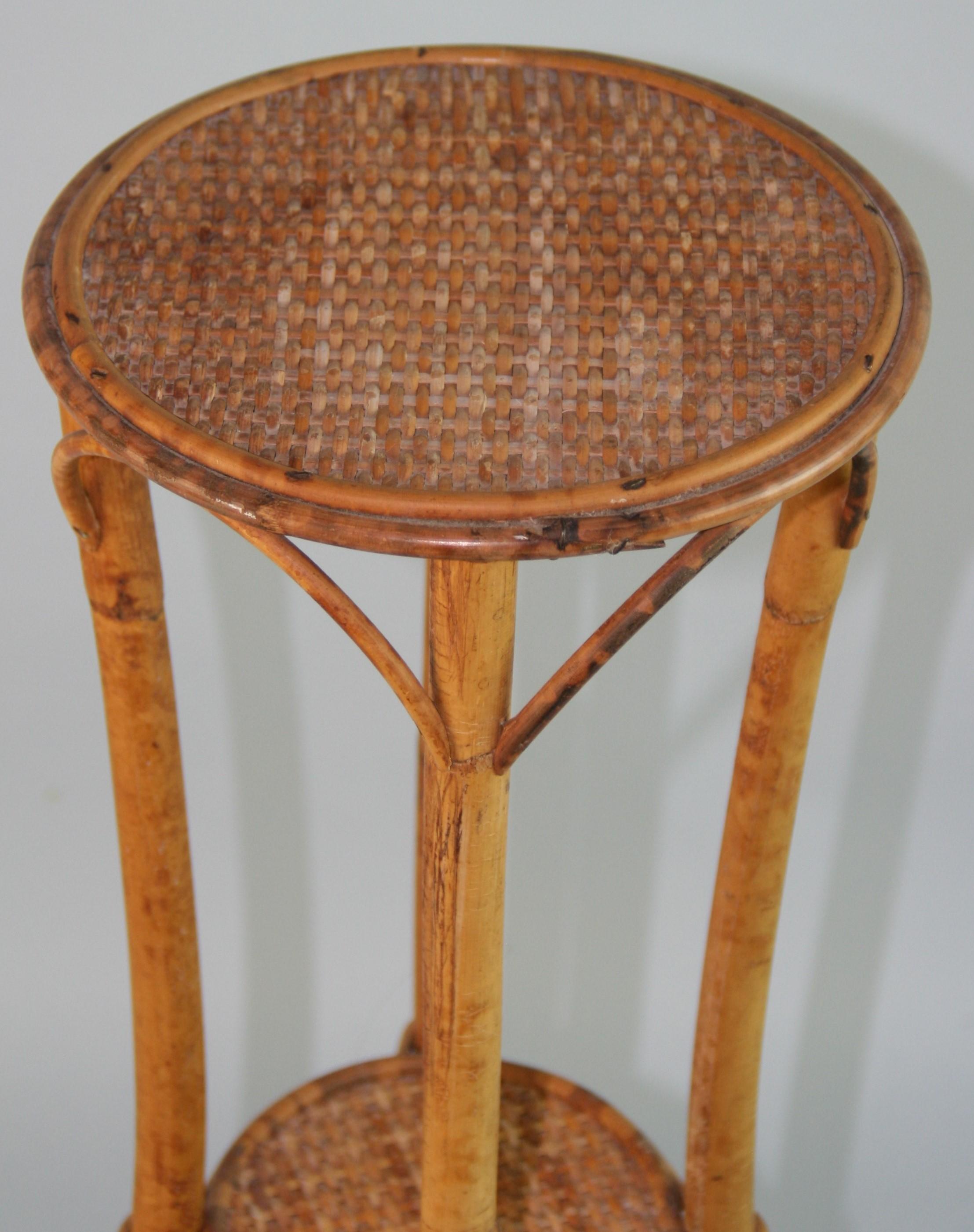 Bent Bamboo and Rattan Two Level Plant Stand In Good Condition For Sale In Douglas Manor, NY