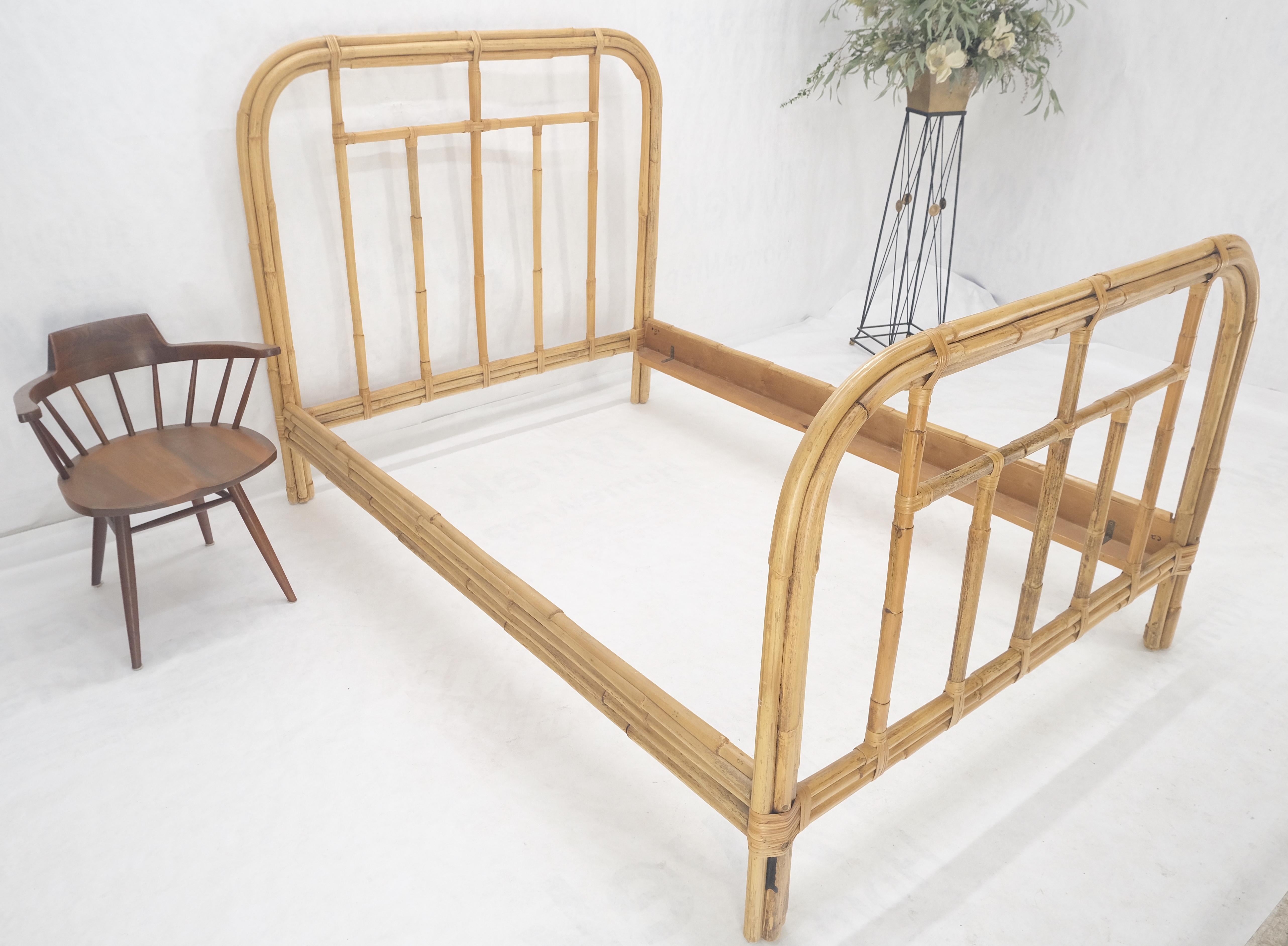 American Bent Bamboo Rattan Headboard Footboard Queen Size Bed Mid Century MINT! For Sale