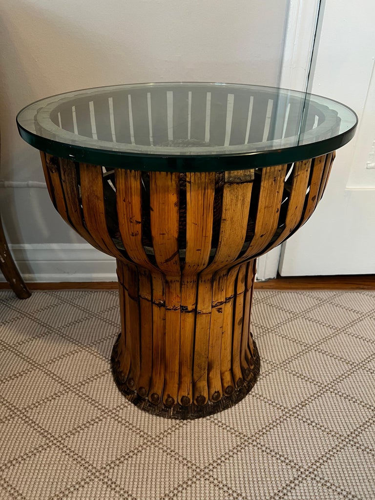 Bent Bamboo Side Table with Woven Grass Inside and Nail Head Details ...