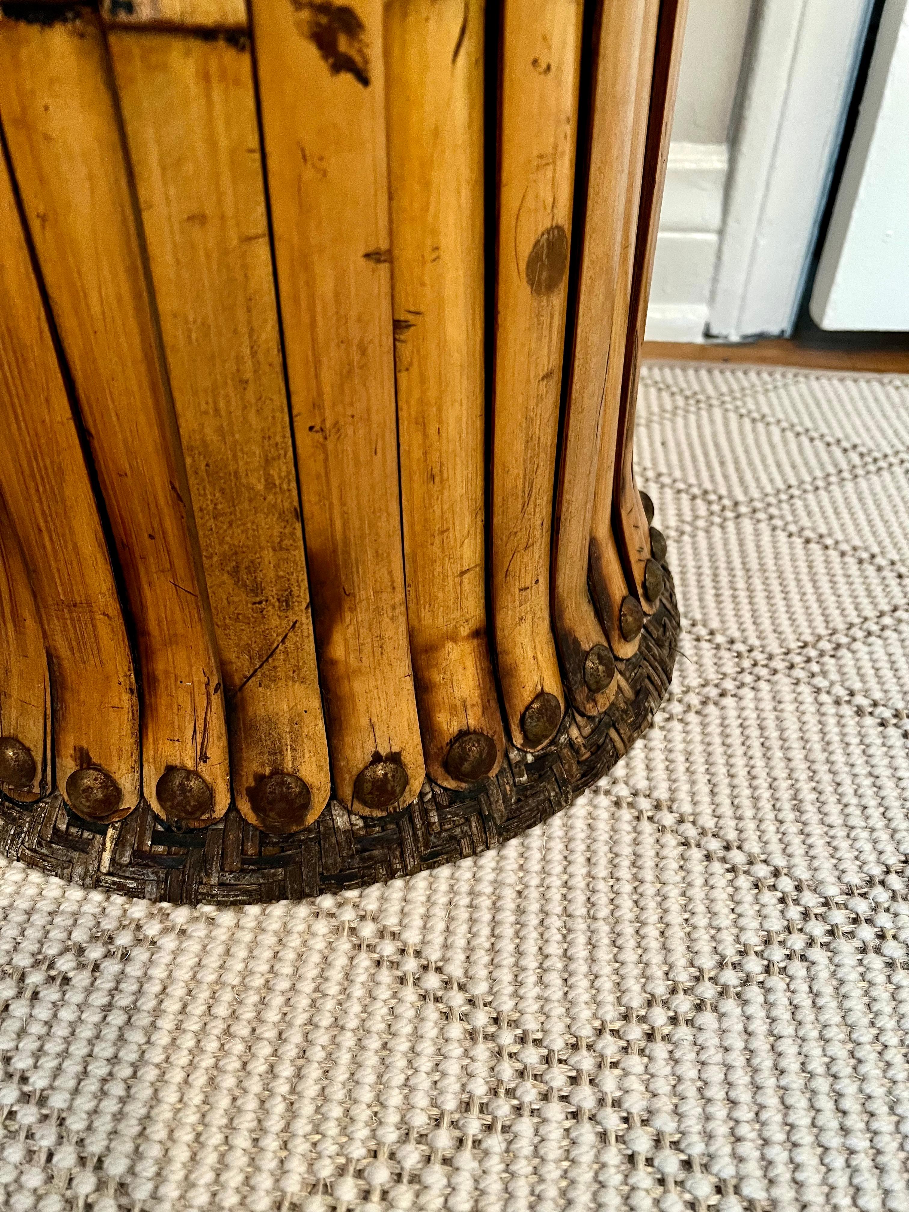 Asian Bent Bamboo Side Table with Woven Grass Inside and Nail Head Details For Sale