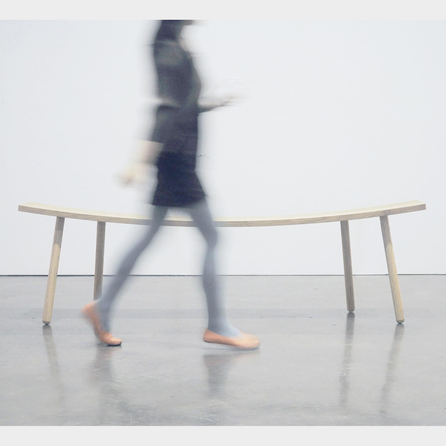 A bench design initially came from the observation of handrail. People sit on the handrail subconsciously, sometimes an often sat spot starts bending by human weight. Eventually, a curved handrail will encourage more people to sit on which lead to