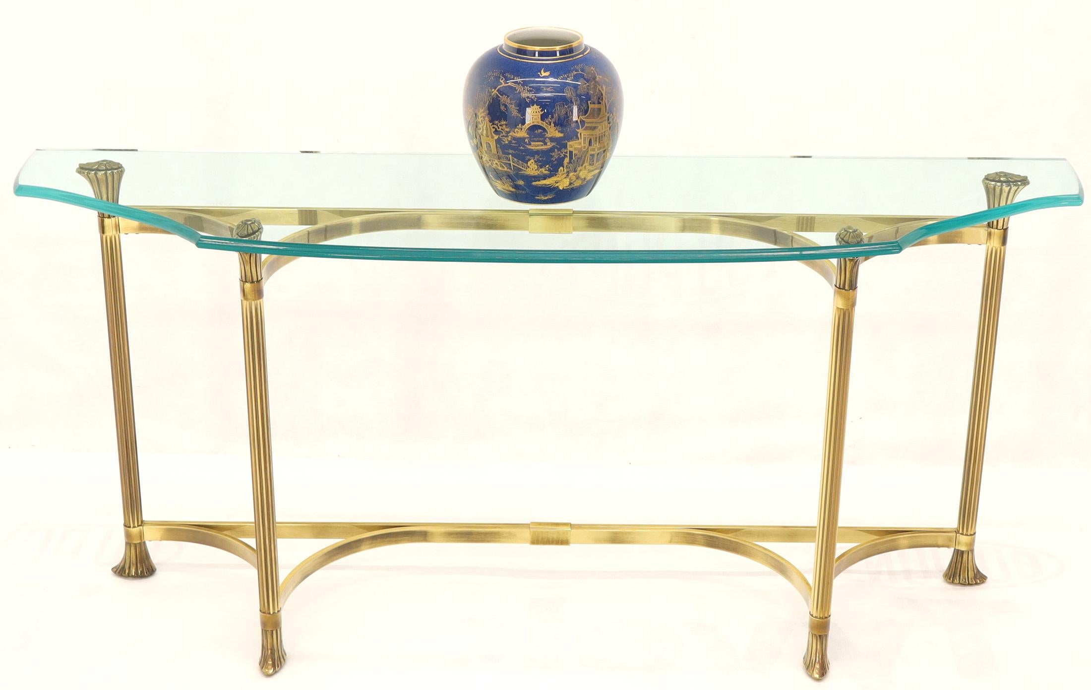 Bent Brass Base Curved Glass Top Figural Console Sofa Table 2
