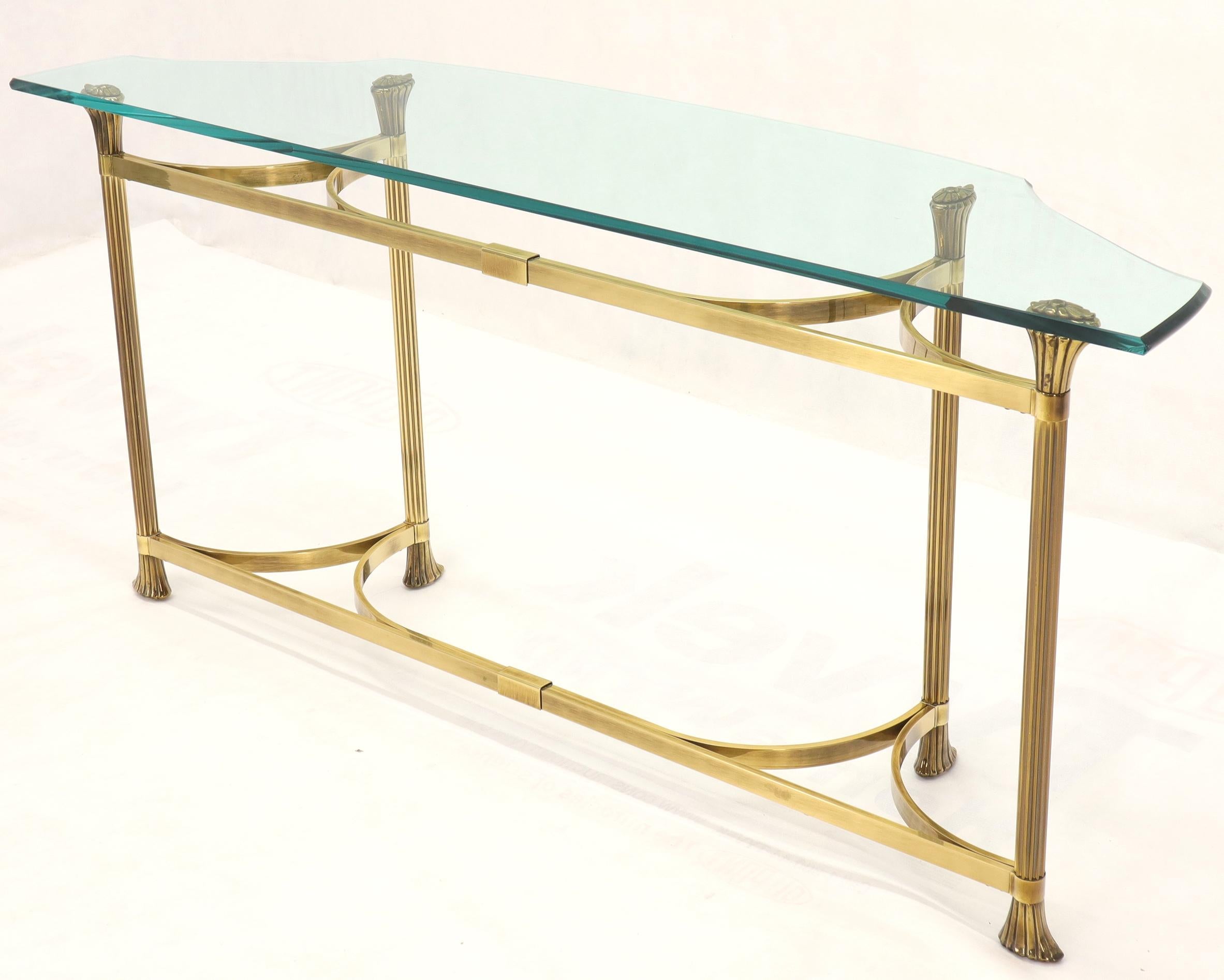 Bent Brass Base Curved Glass Top Figural Console Sofa Table 3