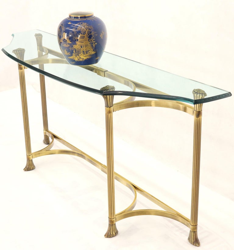 Bent Brass Base Curved Glass Top Figural Console Sofa Table For Sale at 1stDibs