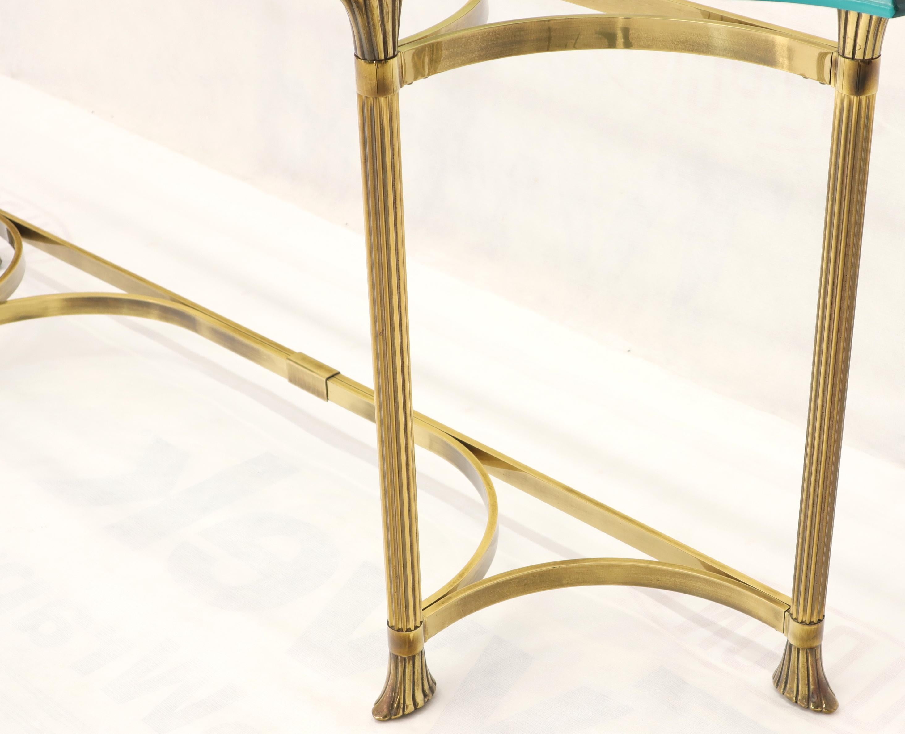 Bent Brass Base Curved Glass Top Figural Console Sofa Table In Excellent Condition In Rockaway, NJ
