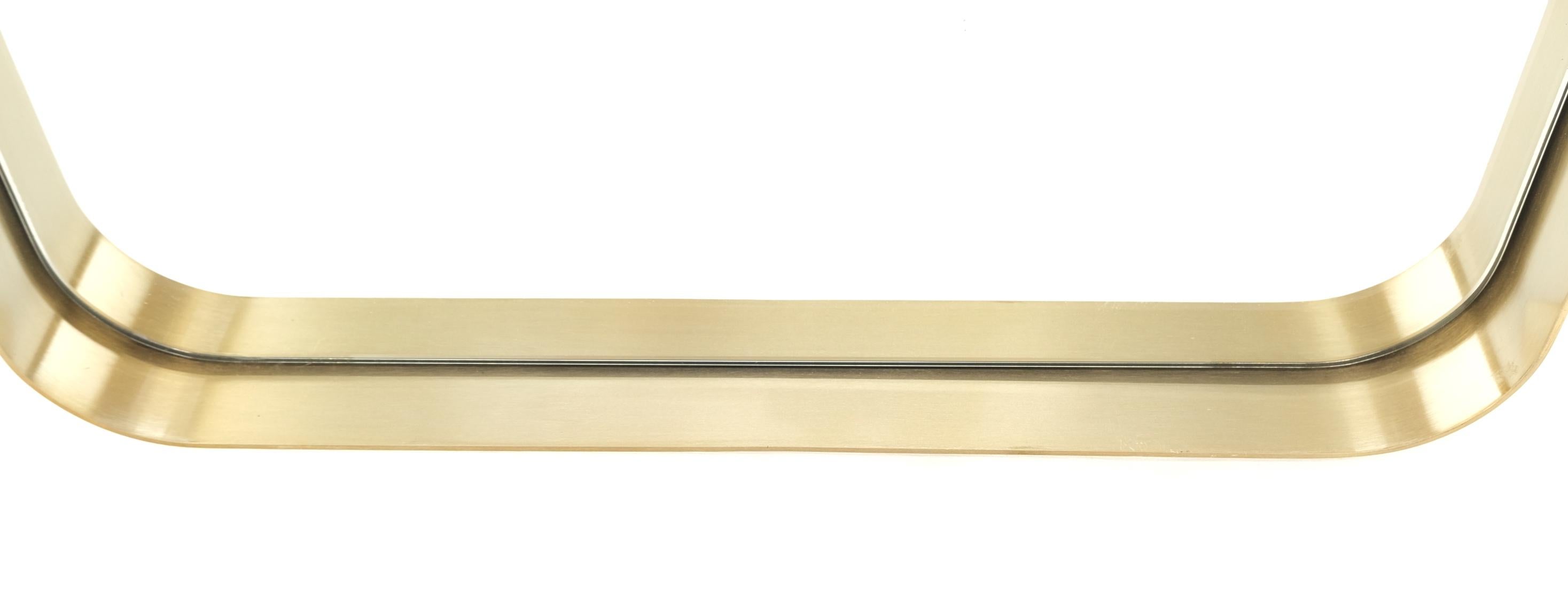 Bent Brushed Brass Frame Rounded Corners Mid Century Modern Wall Mirror Mint In Good Condition In Rockaway, NJ