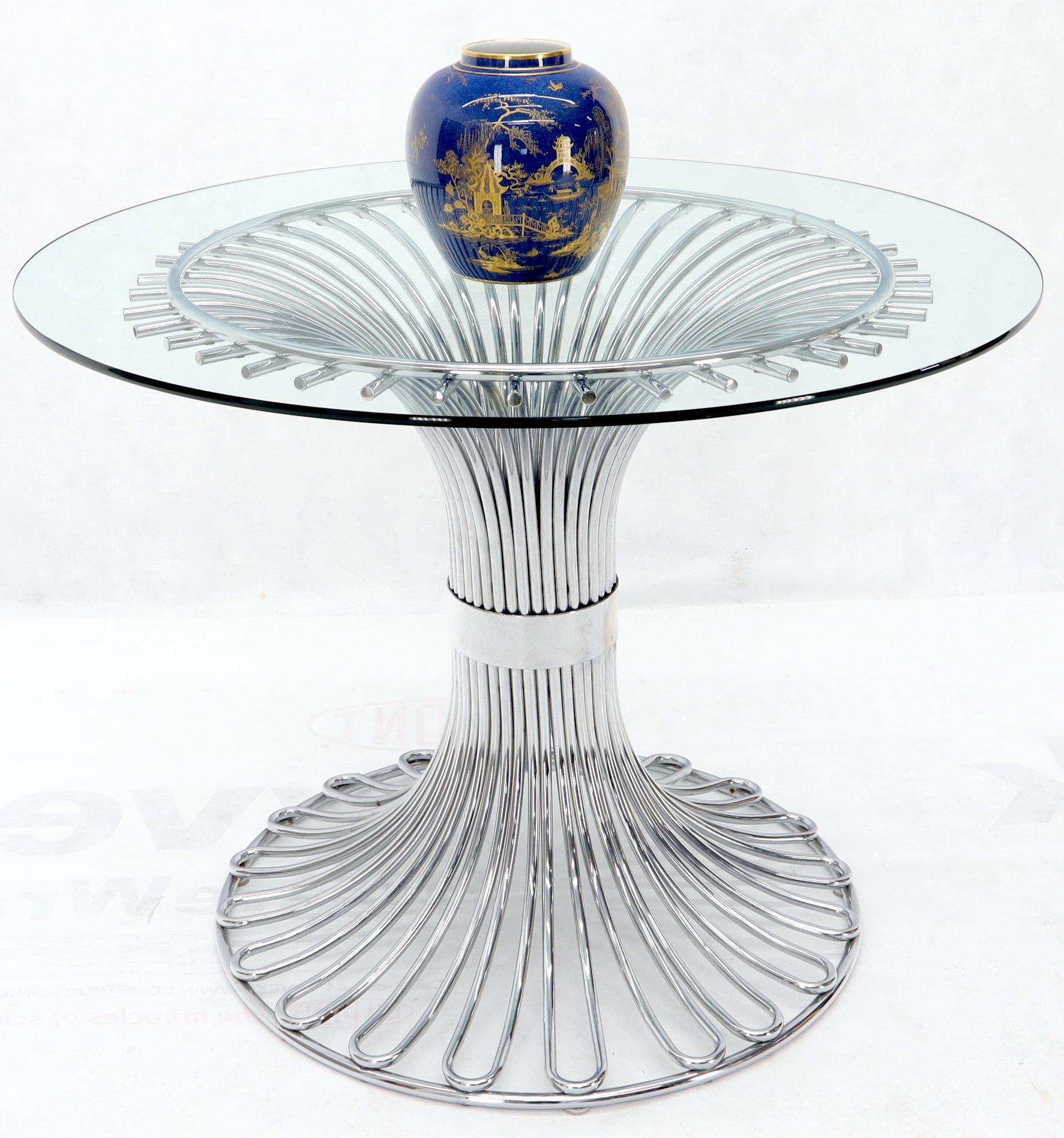 Bent Chrome Tube Pedestal Base Glass Top Dining Table 1