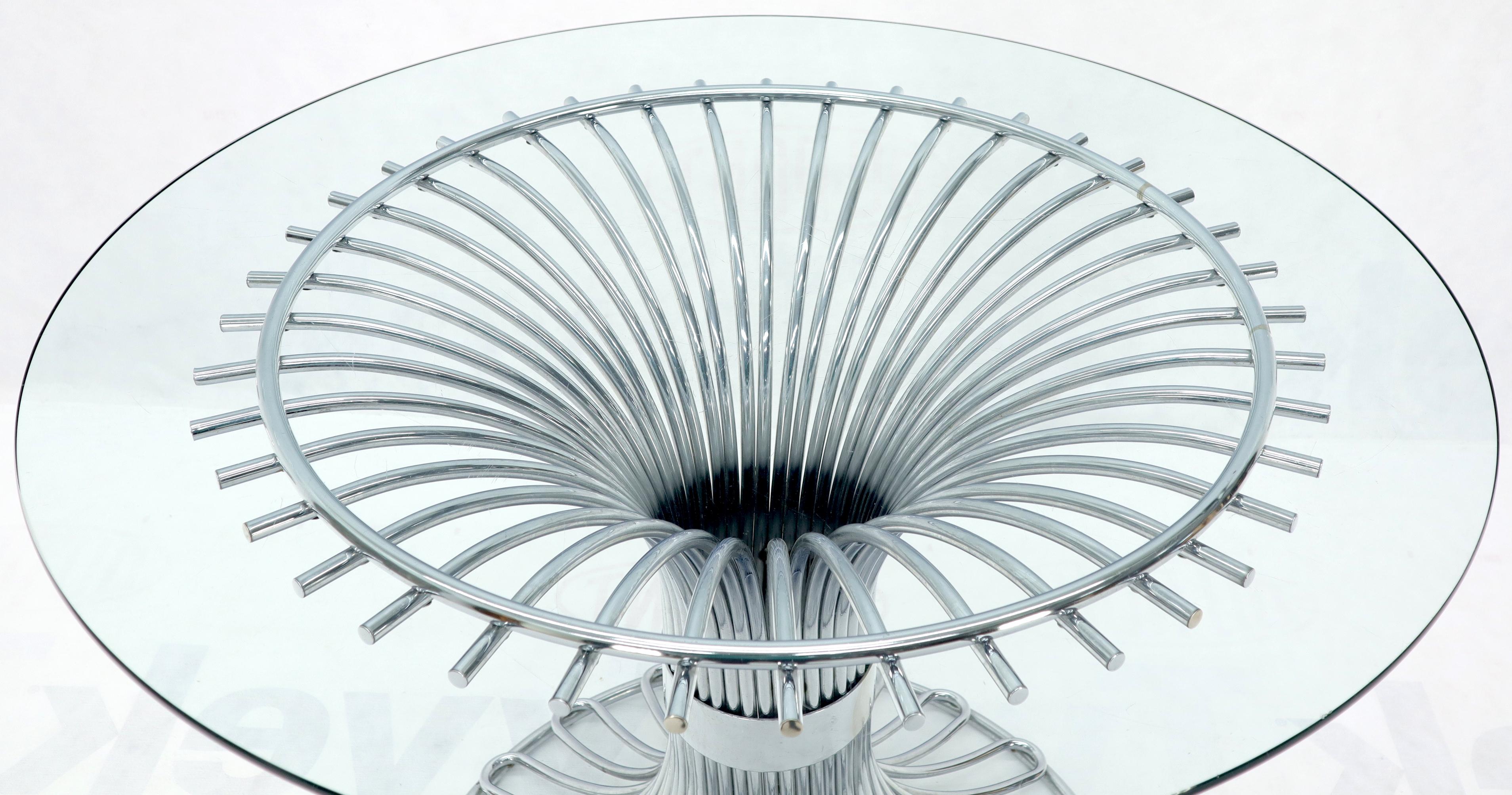 Italian Bent Chrome Tube Pedestal Base Glass Top Dining Table
