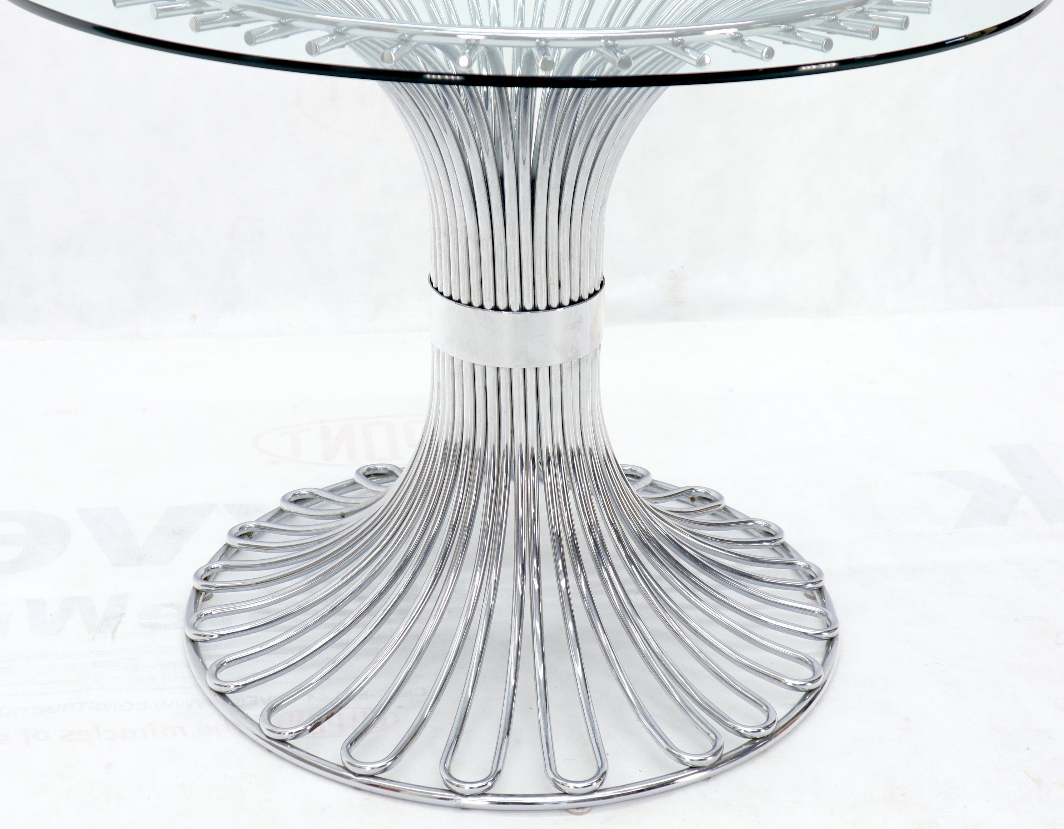 20th Century Bent Chrome Tube Pedestal Base Glass Top Dining Table