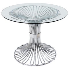 Bent Chrome Tube Pedestal Base Glass Top Dining Table