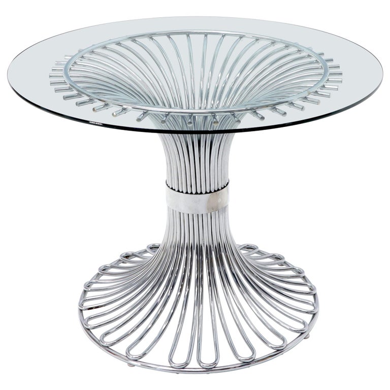 Bent Chrome Tube Pedestal Base Glass Top Dining Table For Sale At