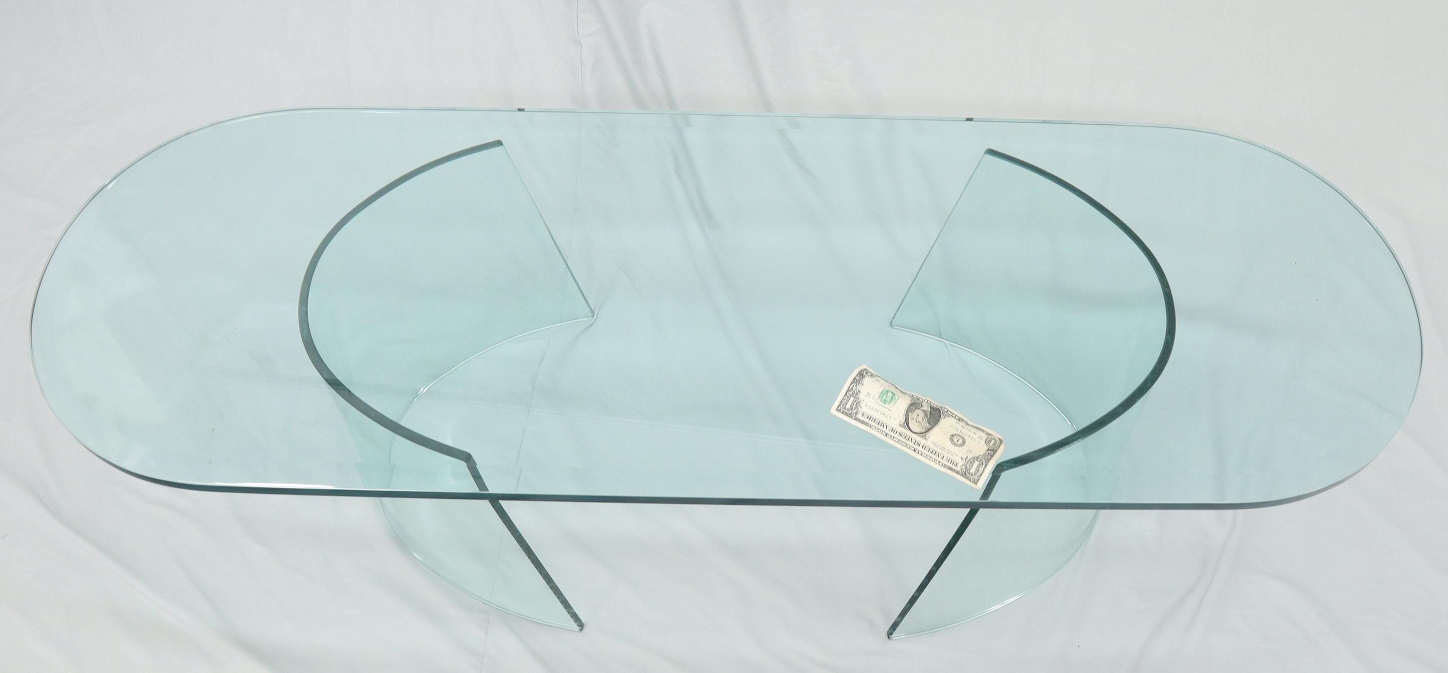 Bent Curved Glass C-Shape Base Oval Racetrack Top Coffee Table In Good Condition In Rockaway, NJ