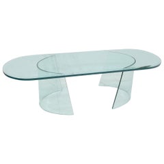 Bent Curved Glass C-Shape Base Oval Racetrack Top Coffee Table