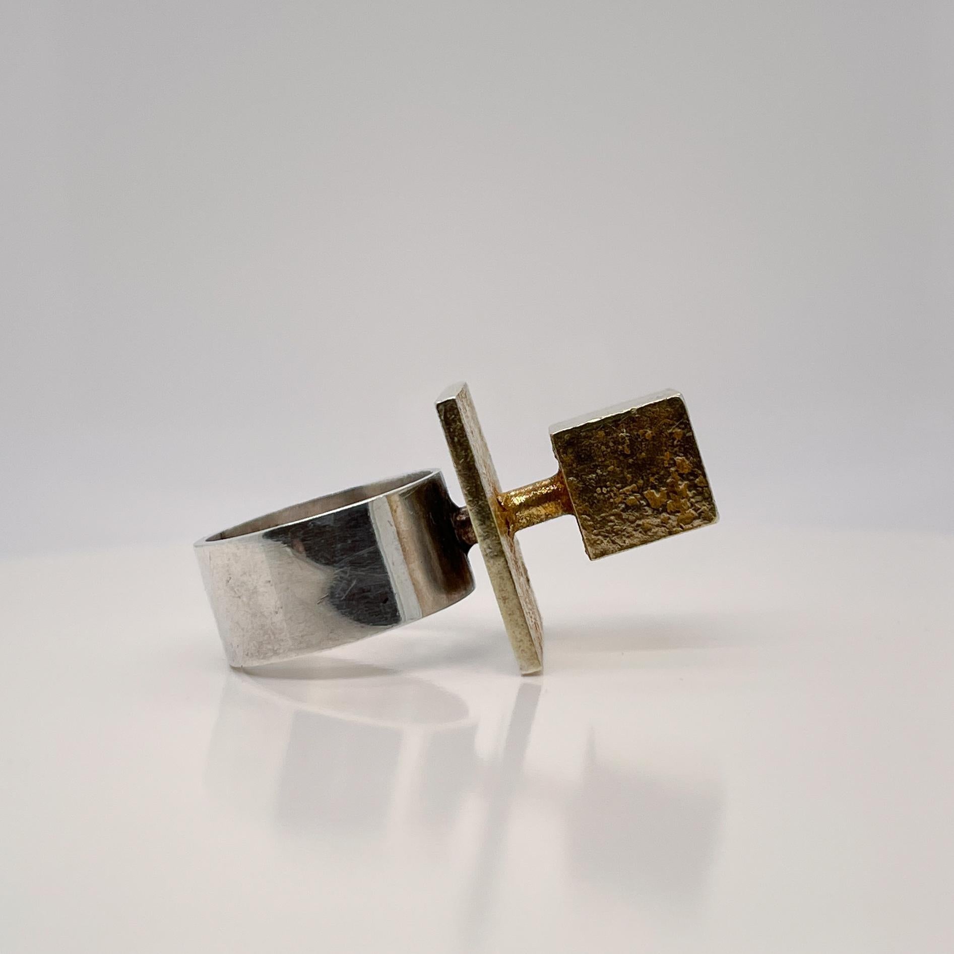 Bent Exner Danish Modern Cube Shaped Fire Gilded Sterling Silver Cocktail Ring 5