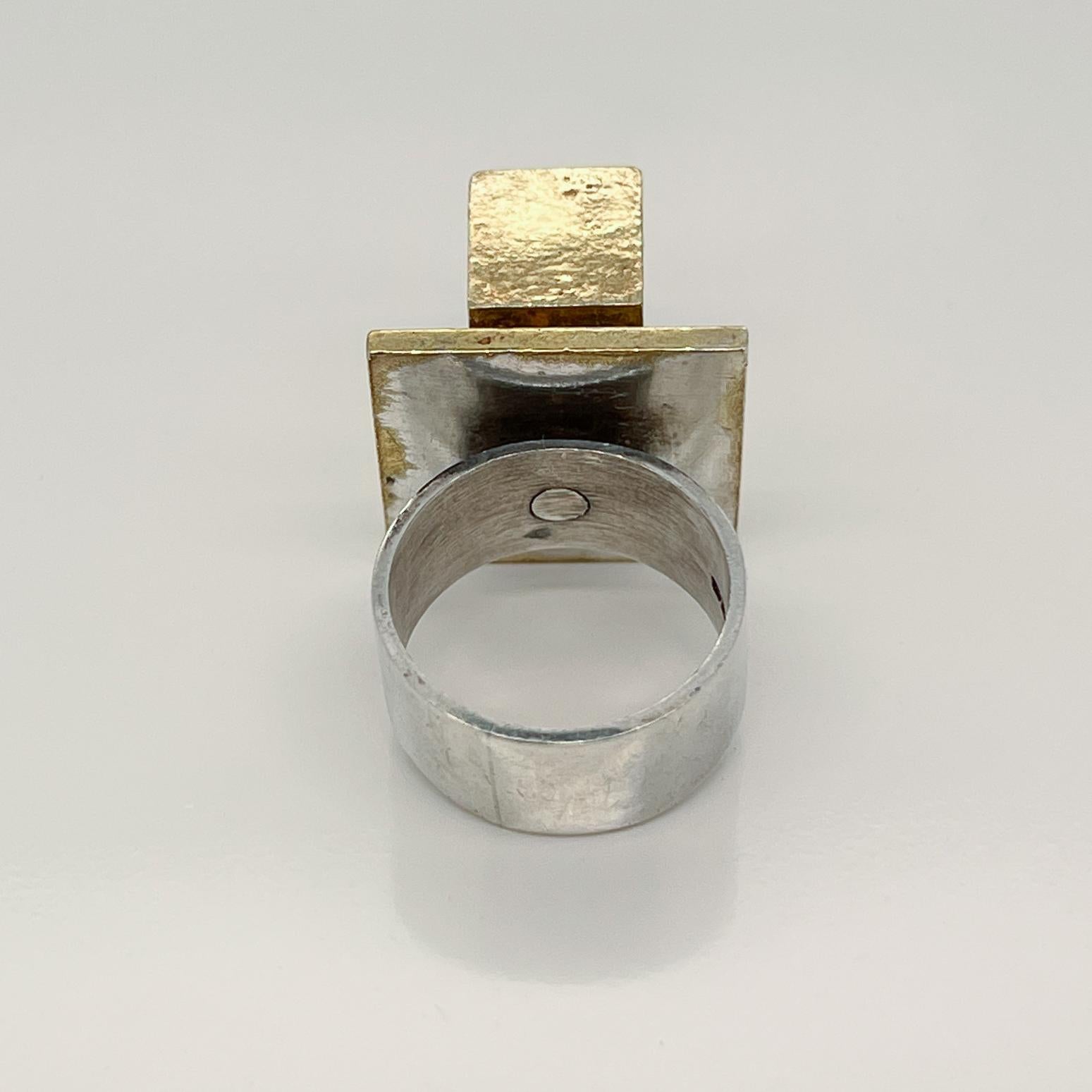 Bent Exner Danish Modern Cube Shaped Fire Gilded Sterling Silver Cocktail Ring 6