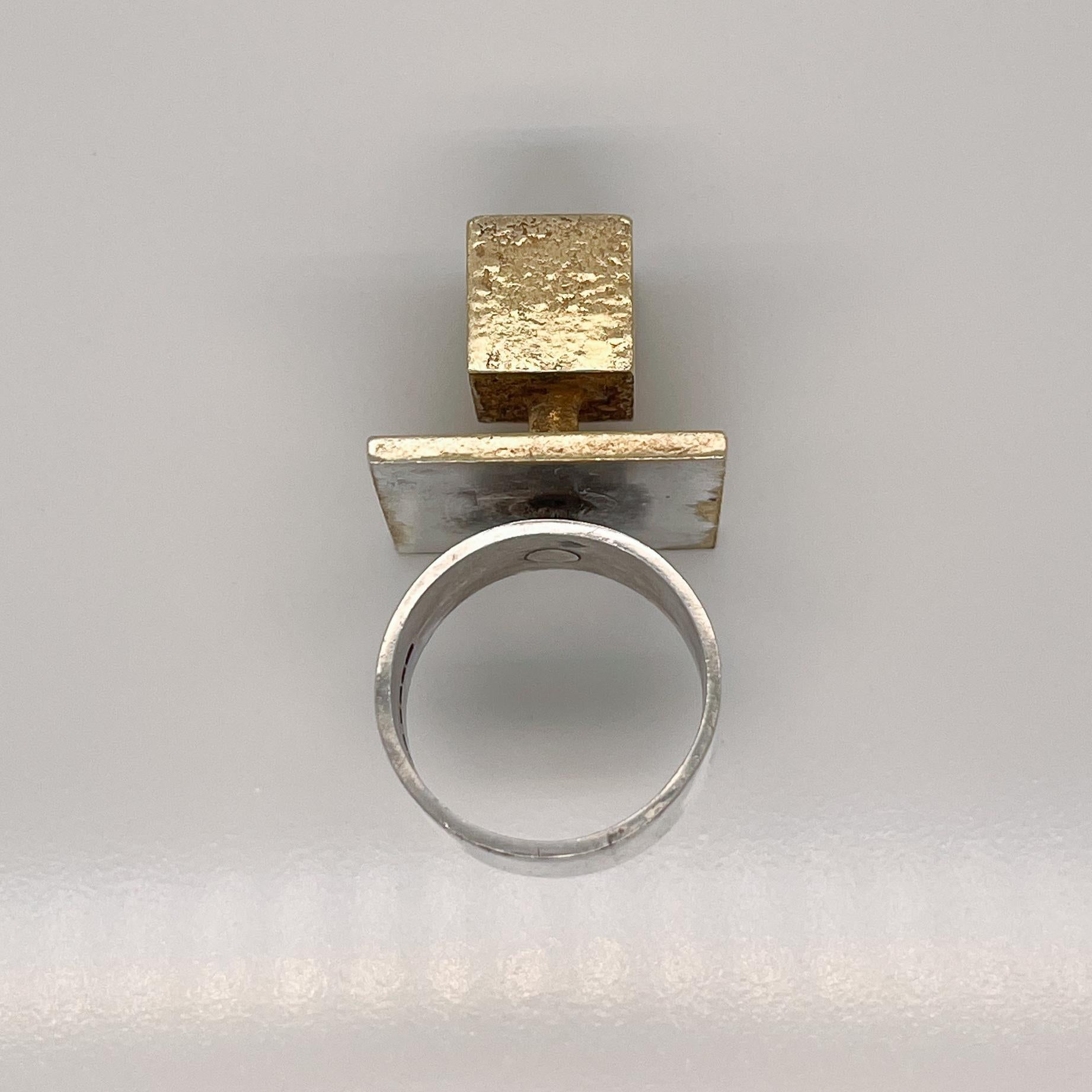 Bent Exner Danish Modern Cube Shaped Fire Gilded Sterling Silver Cocktail Ring 7