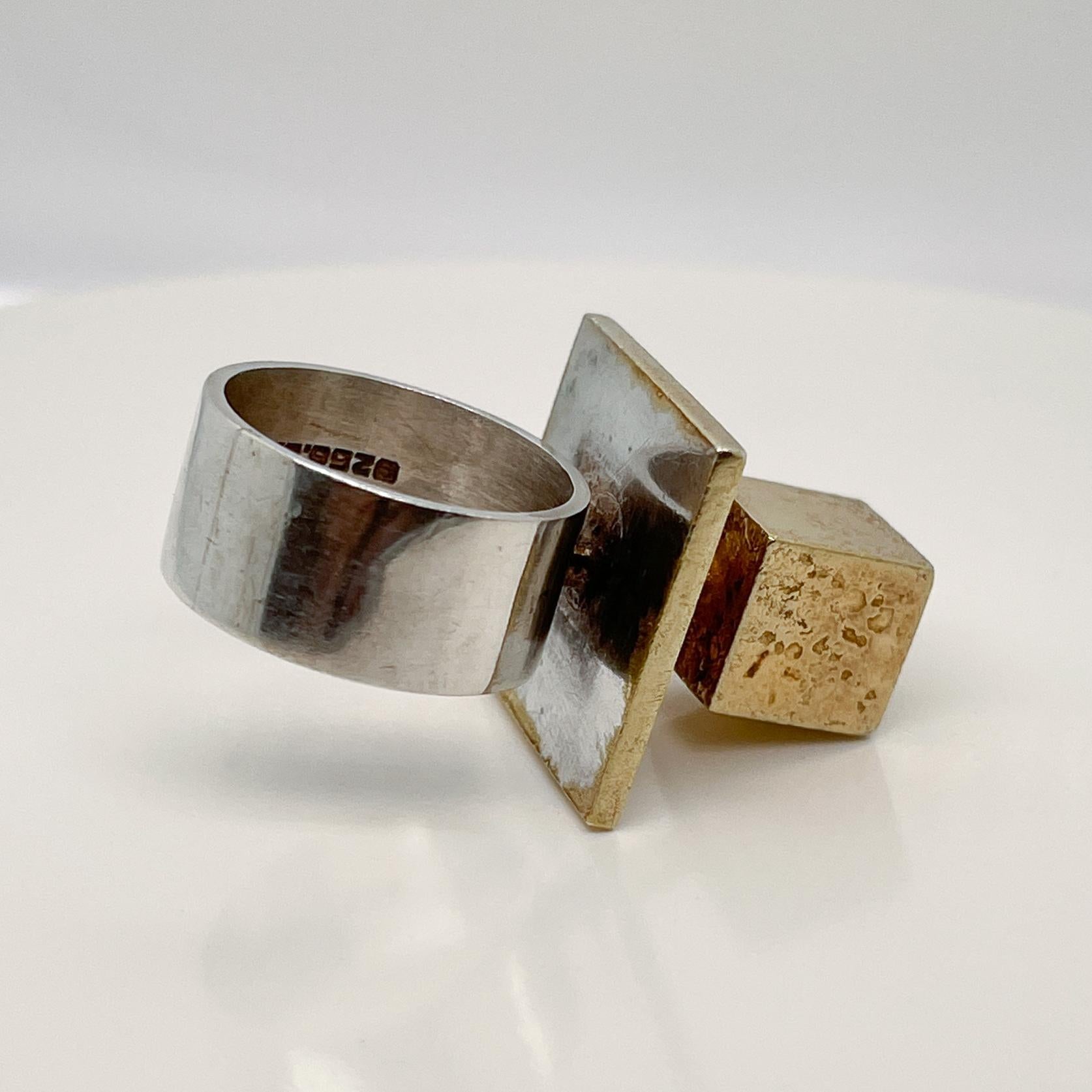 Bent Exner Danish Modern Cube Shaped Fire Gilded Sterling Silver Cocktail Ring 10