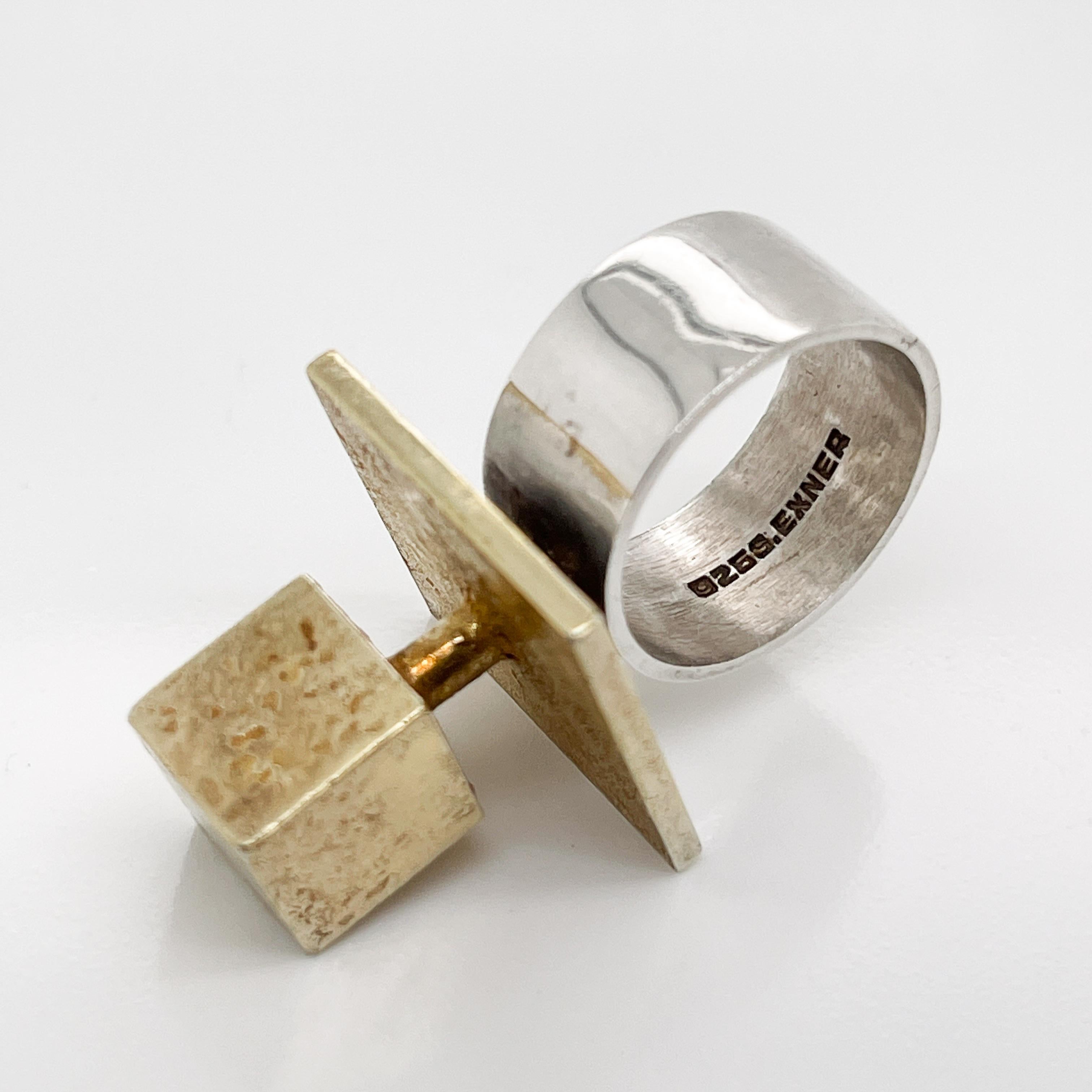 Bent Exner Danish Modern Cube Shaped Fire Gilded Sterling Silver Cocktail Ring 11