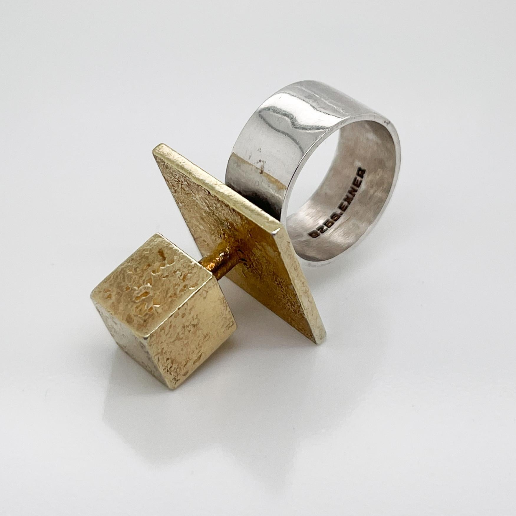 Bent Exner Danish Modern Cube Shaped Fire Gilded Sterling Silver Cocktail Ring In Good Condition In Philadelphia, PA
