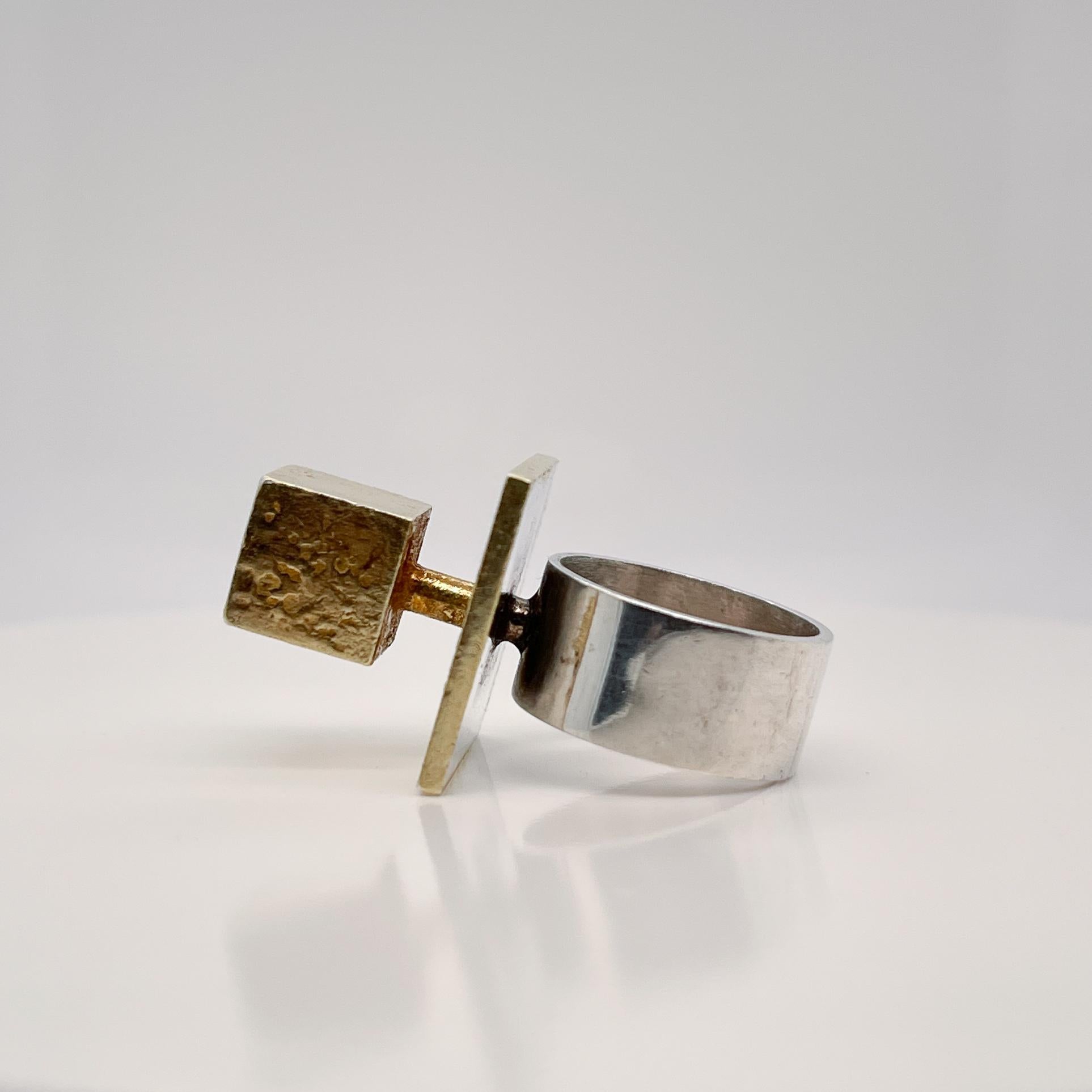 Bent Exner Danish Modern Cube Shaped Fire Gilded Sterling Silver Cocktail Ring 3