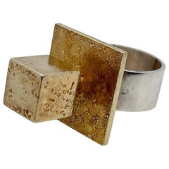 Bent Exner Danish Modern Cube Shaped Fire Gilded Sterling Silver Cocktail Ring