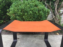 Bent Flat Iron Bench with Cognac Leather Seat