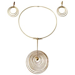 Bent Gabrielsen Gold Danish Modern Concentric Circle Necklace Earrings Set