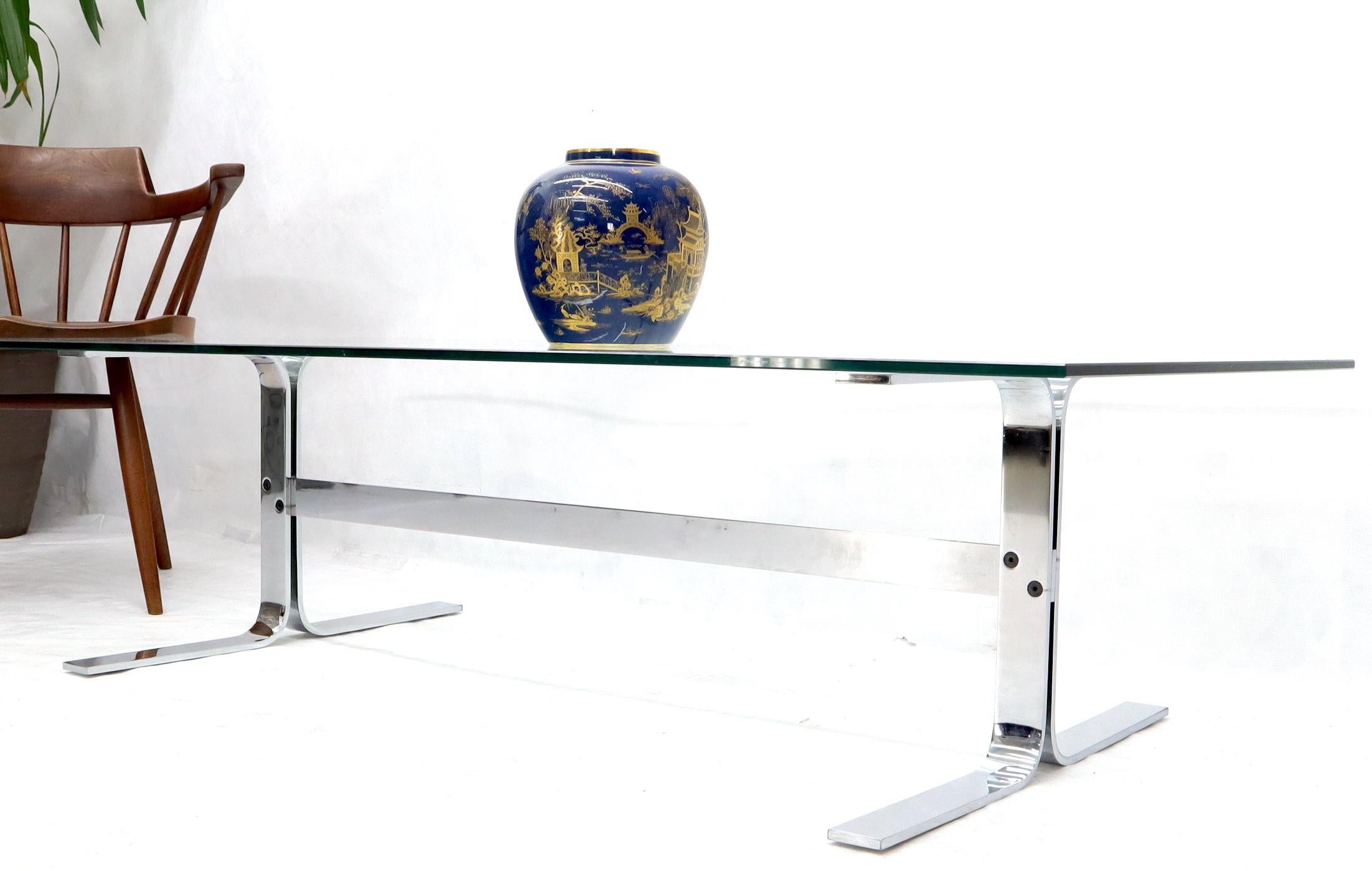 Mid-Century Modern chrome and glass rectangular glass top coffee table.