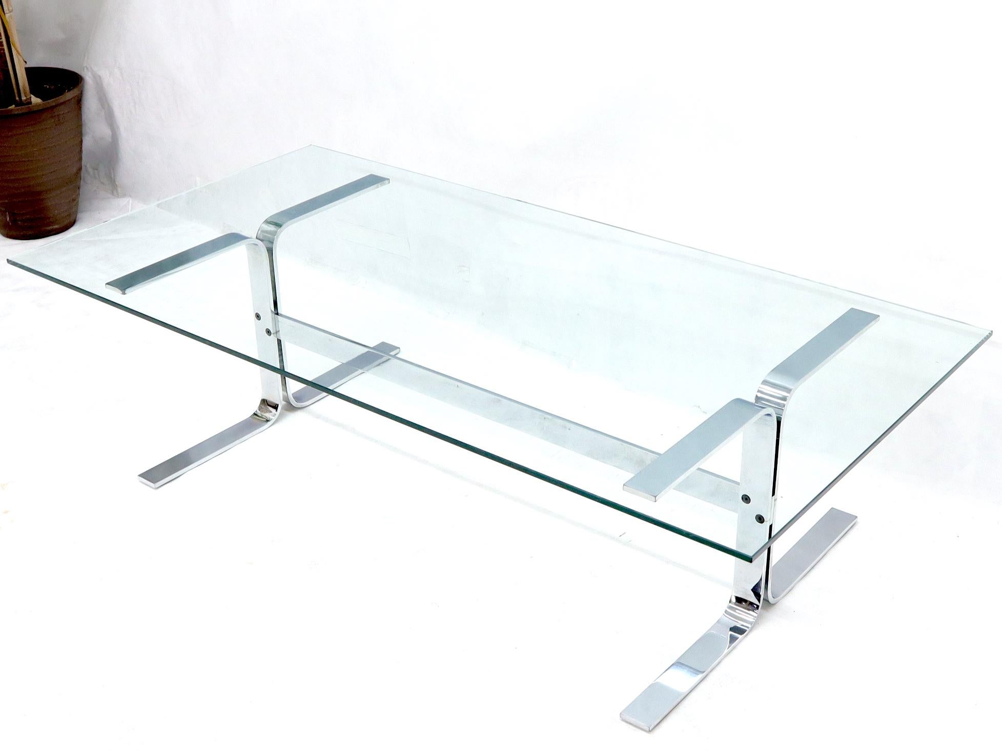 Mid-Century Modern Bent Heavy Gage Chrome Steel Base Rectangular Coffee Table with Glass Top