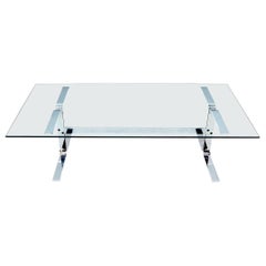Bent Heavy Gage Chrome Steel Base Rectangular Coffee Table with Glass Top