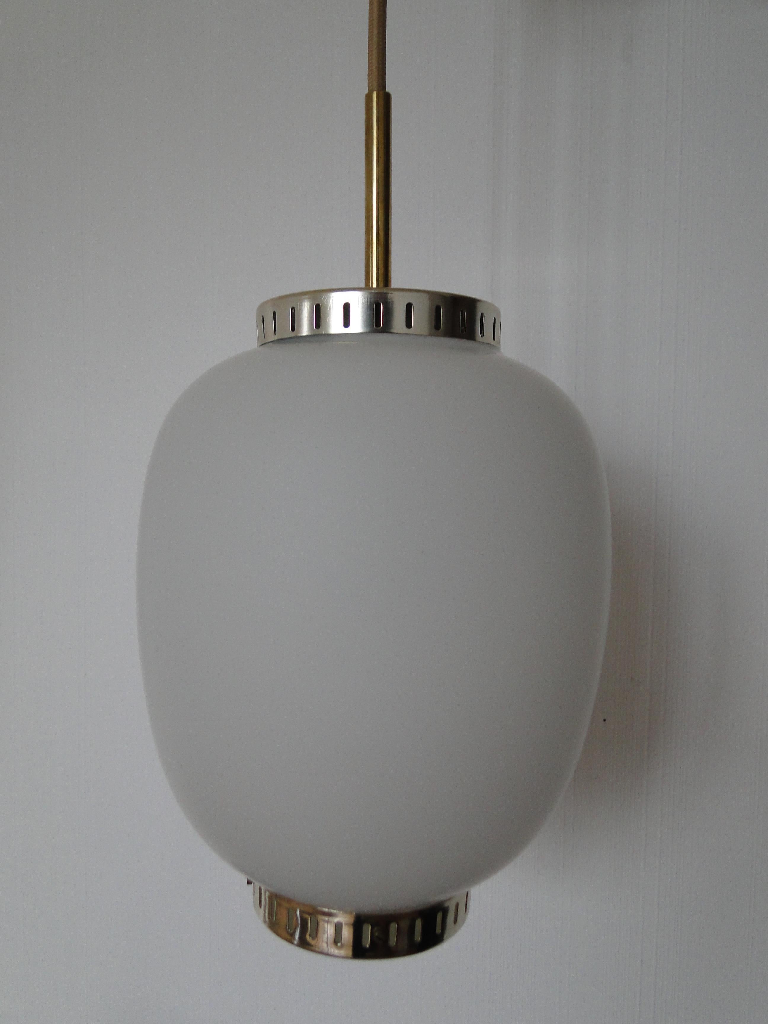 Bent Kalrby Vintage XL Brass Glass Kina Pendant Lamp Lyfa Denmark In Good Condition For Sale In Lège Cap Ferret, FR