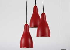 Bent Karlby 3-Cone Chandelier with Red Lacquer Made by Lyfa in Denmarkk, 1950s