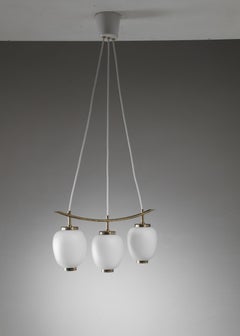 Bent Karlby Brass and Opaline Glass Pendant with Three Shades