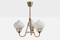 Bent Karlby, Chandelier, Brass, Glass, Denmark, 1950s