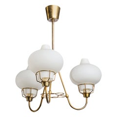Bent Karlby, Chandelier, Brass, Glass, Denmark, 1950s