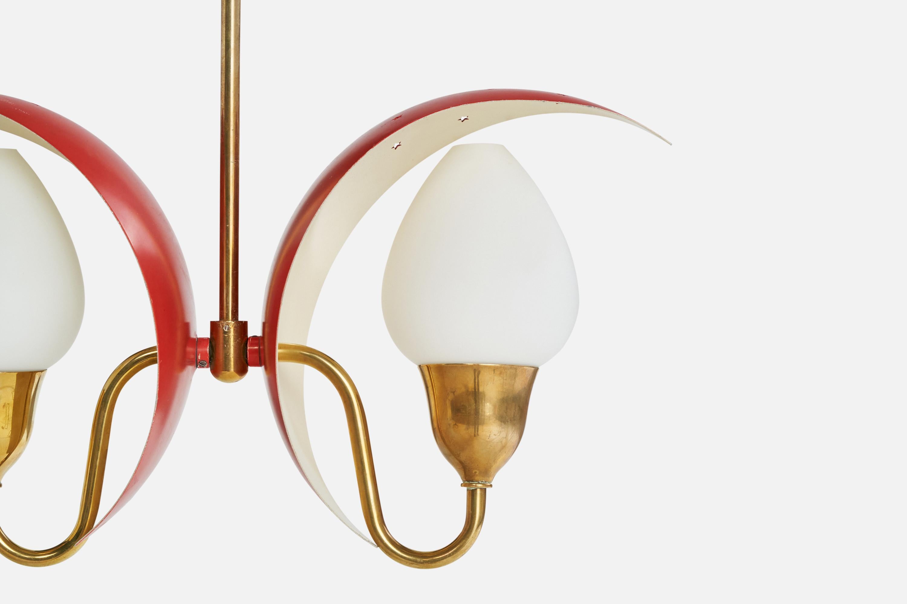 Bent Karlby, Chandelier, Brass, Metal, Glass, Denmark, 1950s For Sale 7