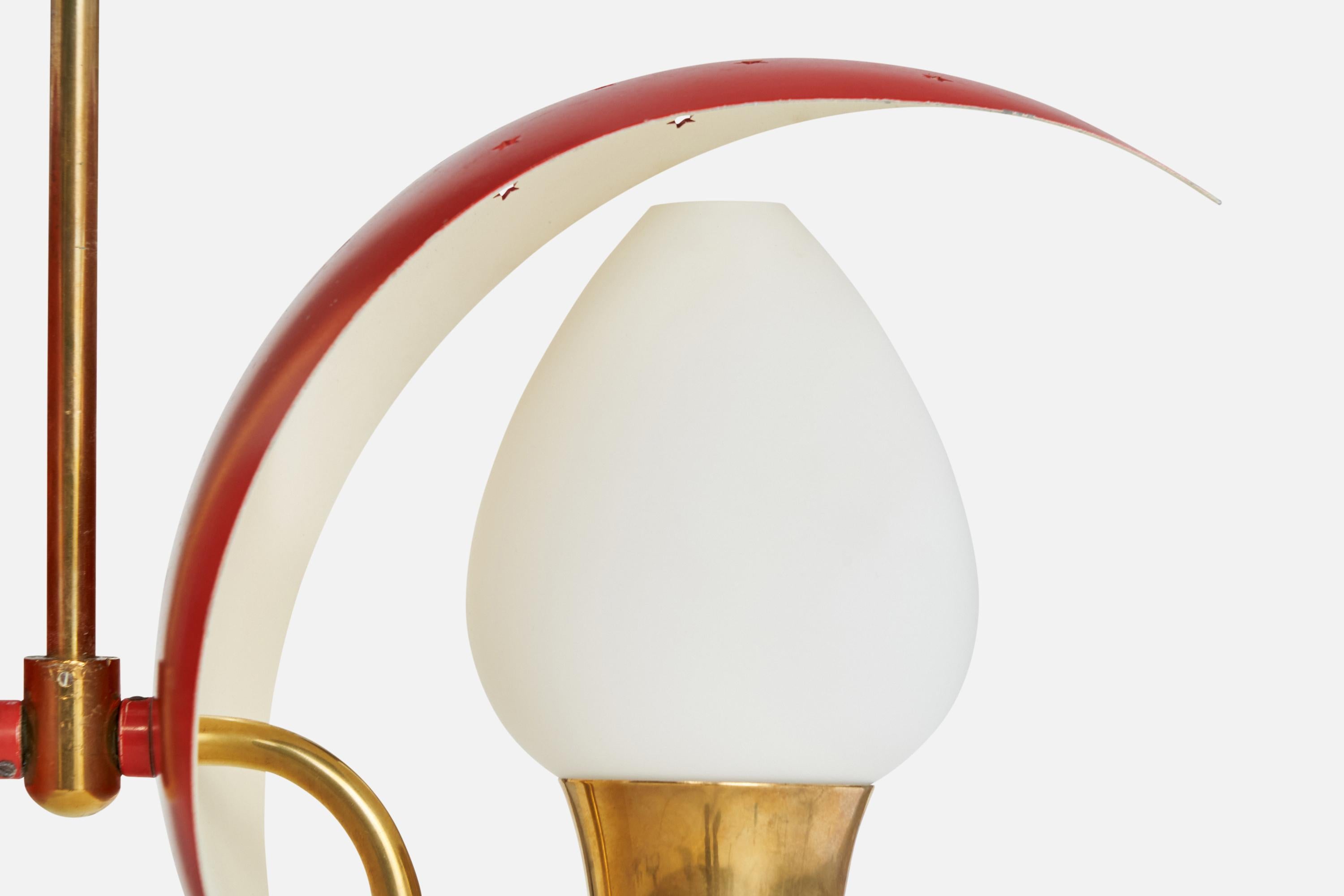 Danish Bent Karlby, Chandelier, Brass, Metal, Glass, Denmark, 1950s For Sale