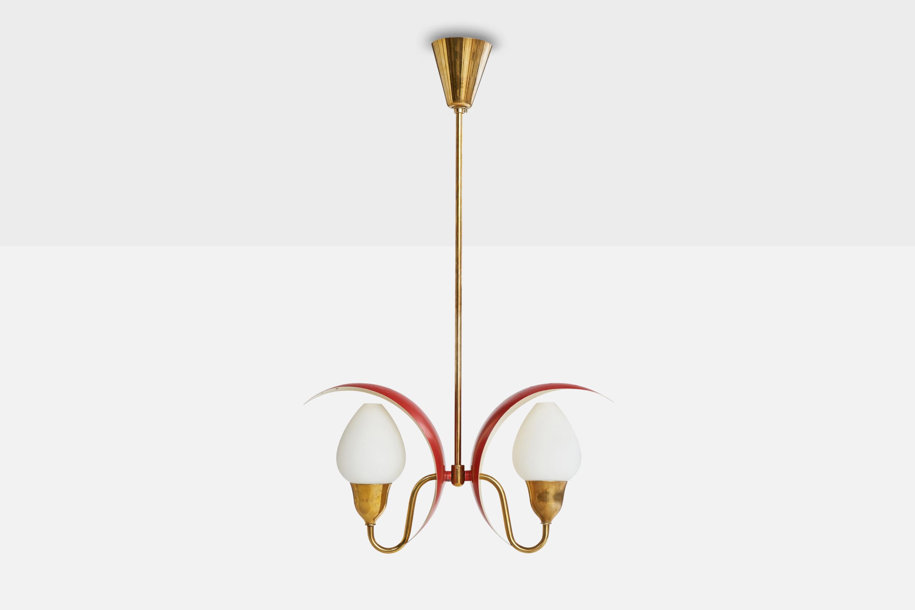 Bent Karlby, Chandelier, Brass, Metal, Glass, Denmark, 1950s For Sale 1