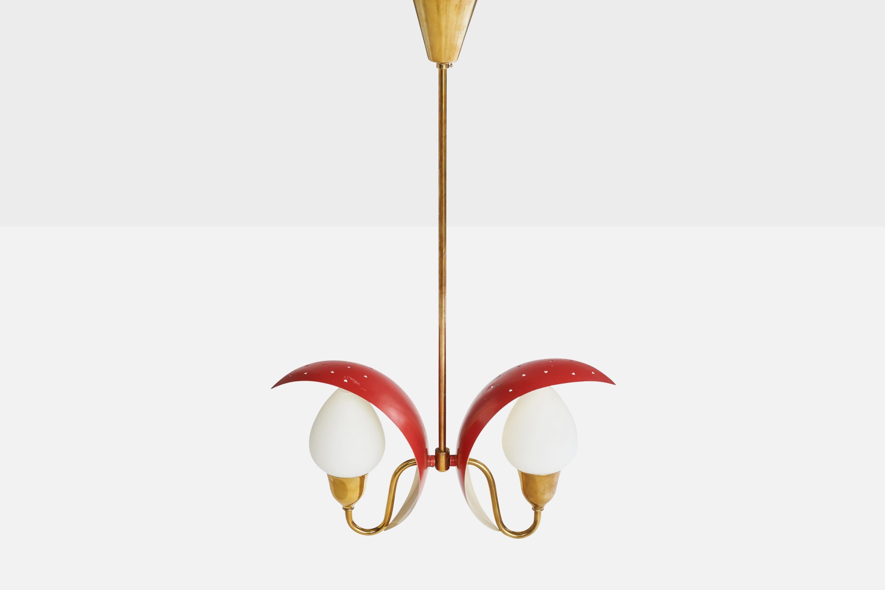 Bent Karlby, Chandelier, Brass, Metal, Glass, Denmark, 1950s For Sale 2