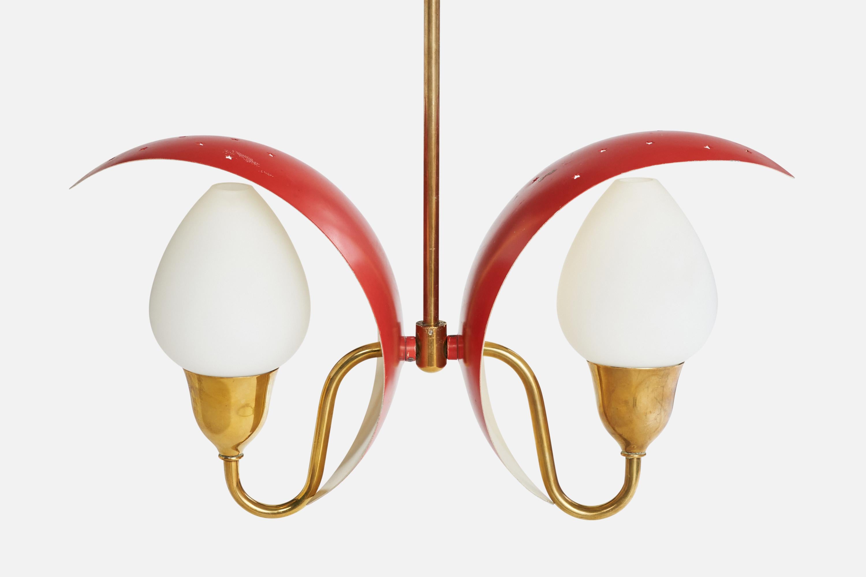 Bent Karlby, Chandelier, Brass, Metal, Glass, Denmark, 1950s For Sale 3
