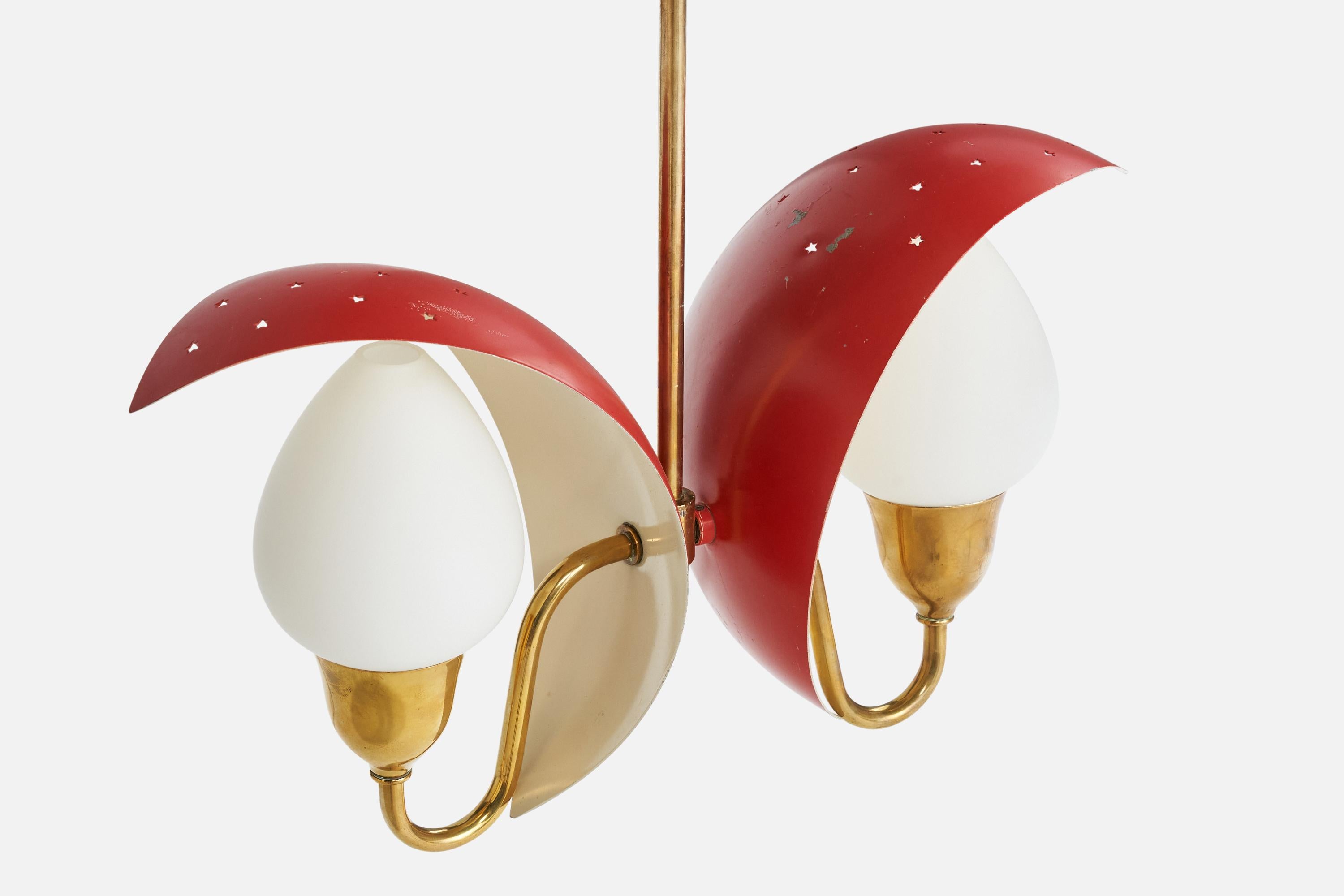 Bent Karlby, Chandelier, Brass, Metal, Glass, Denmark, 1950s For Sale 4
