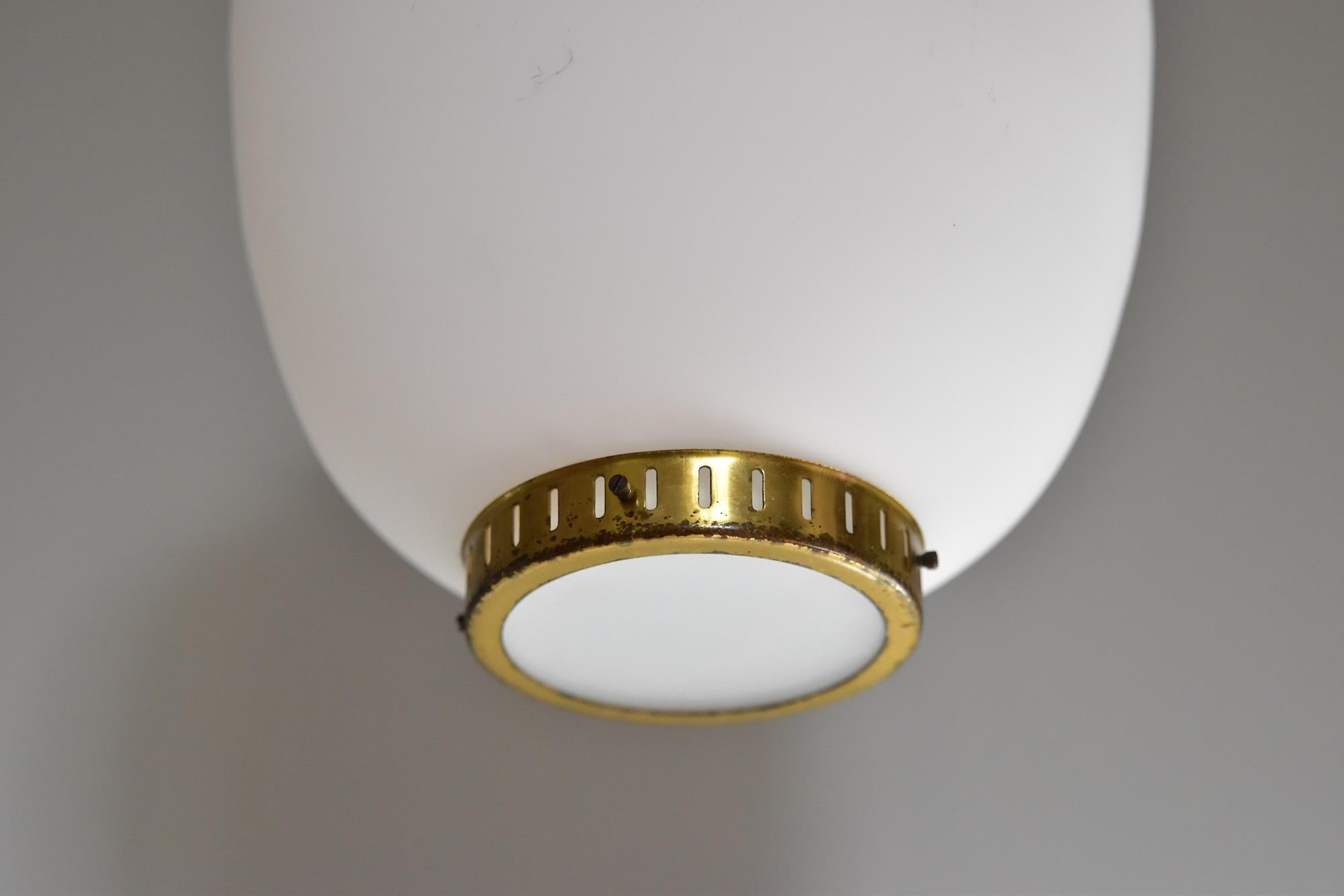 Scandinavian Modern Bent Karlby Kina Pendant Brass and Opaline Ceiling Fixtures by Lyfa Denmark