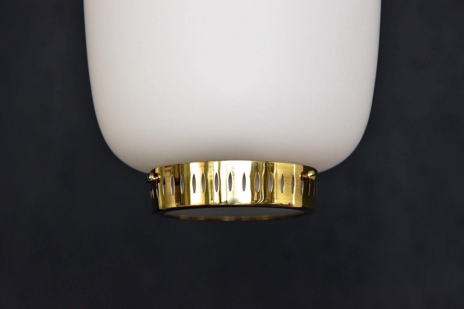 Danish Bent Karlby Kina Pendant Brass and Opaline Ceiling Fixtures by Lyfa Denmark