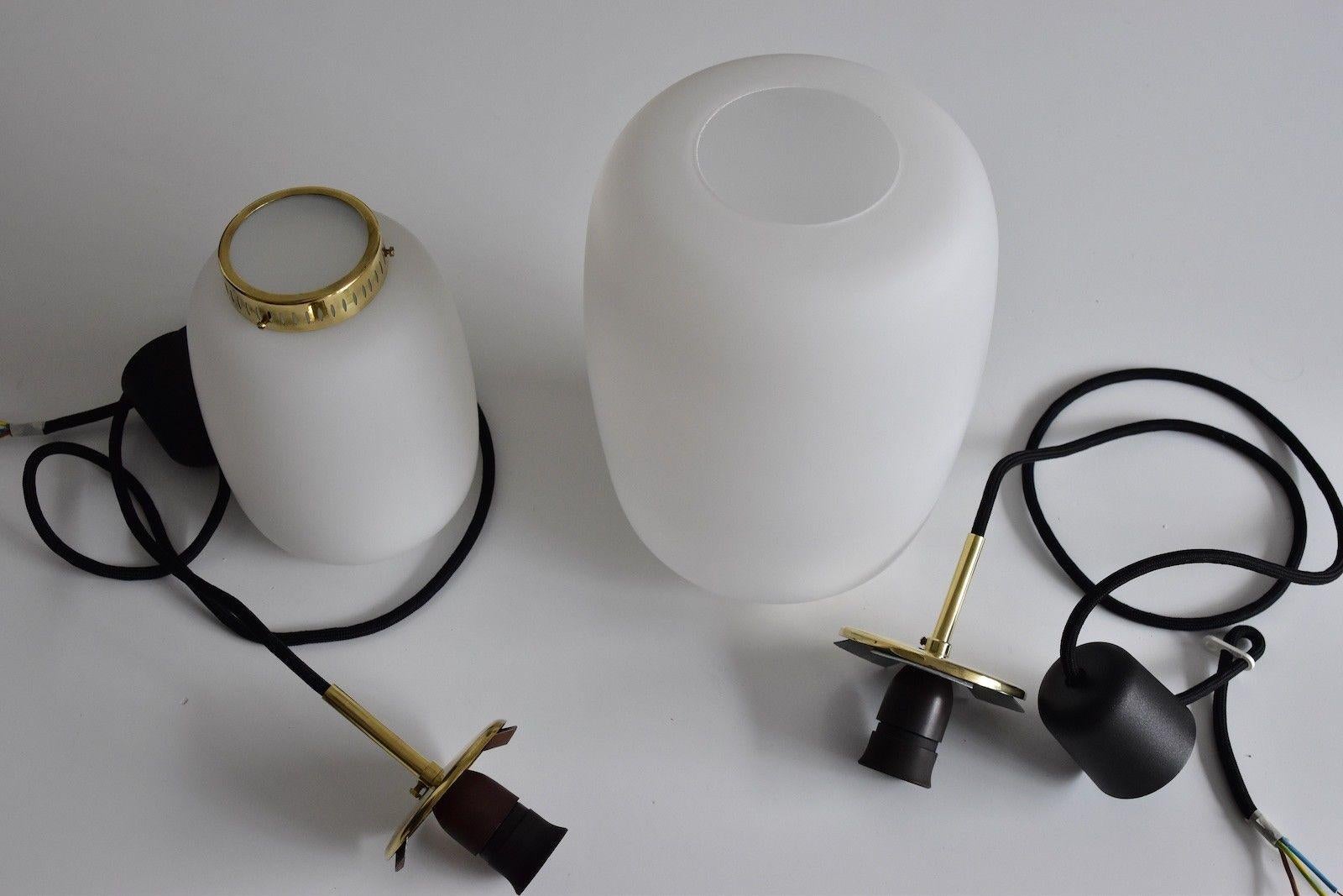 Opaline Glass Medium size Bent Karlby Kina Pendant lamp Brass and Opaline by Lyfa, Denmark