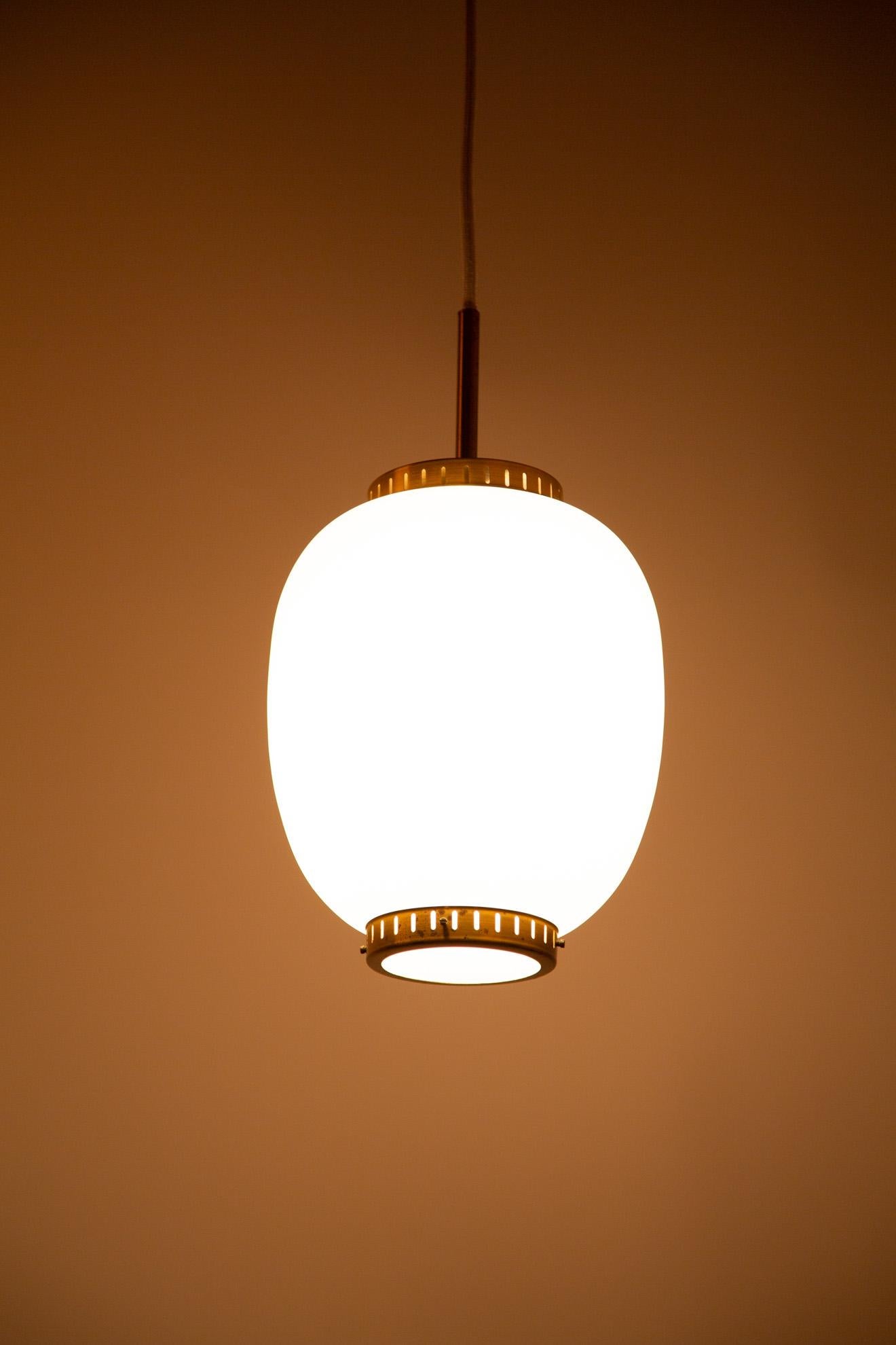 Bent Karlby Lampion of Milk Glass and Brass, Scandinavian Modern Pendant Lamp 5
