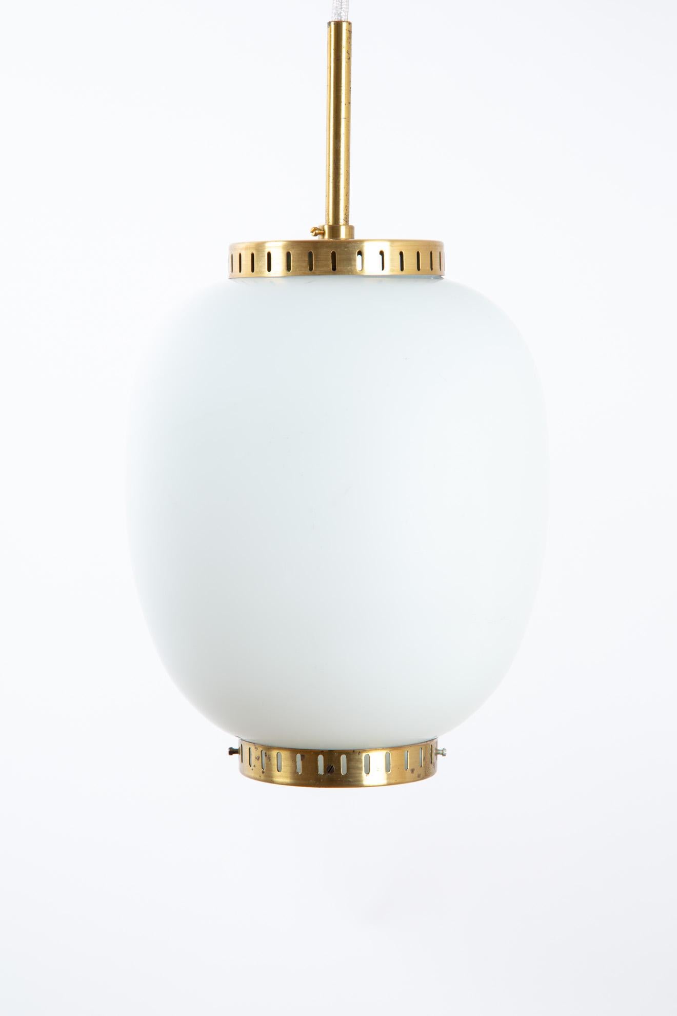 Bent Karlby Lampion of Milk Glass and Brass, Scandinavian Modern Pendant Lamp 6